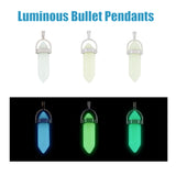 12Pcs 3 Colors Bullet Glass Pointed Luminous Pendants, Glow In The Dark Pendants, with Platinum Tone Alloy Findings, Mixed Color, 32x8mm, 4pcs/color