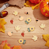 40Pcs 5 Style Alloy Enamel Pendants, Acorns & Leaf & Sunflower, Thanksgiving Theme, Light Gold, Mixed Color, 17~27.5x8~19x1~3mm, Hole: 1.6~2mm, 8pcs/style