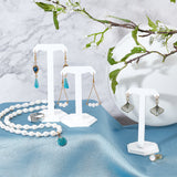 3 Sizes T-Shaped Opaque Acrylic Dangle Earring Display Stands, with Magnetic Clasps and Hexagon Bases, White, Finish Holder: 5x5.7x9.3~11.5cm, about 1 size/pc, 3pcs/set