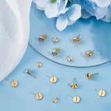 50Pcs Flat Round 304 Stainless Steel Stud Earring Settings, with 50Pcs Ear Nuts, Real 18K Gold Plated, 8x1.5mm, Pin: 0.8mm, Tray: 6mm