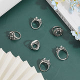 6Pcs Adjustable Alloy Finger Ring Findings, 4 Claw Prong Pad Ring Settings, Rhombus with Round Tray, Antique Silver, Inner Diameter: 18~21mm, Tray: 12x12mm