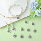 50Pcs Tibetan Style Alloy Pendants, Flat Round with Lotus, Cadmium Free & Lead Free, Antique Silver, 20x15x2mm, Hole: 2mm