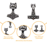 4Pcs 2 Styles 304 Stainless Steel Pendants, Thor's Hammer with Sheep, Antique Silver, 40~43x29~30x10~19.5mm, Hole: 6mm, 2pcs/style