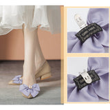 Polyester Bowknot Shoe Decorations, Iron & Plastic Imitation Pearl Detachable Shoe Buckle Clips, Lilac, 76x98x24mm