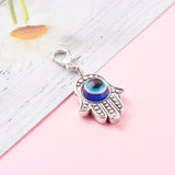 30Pcs Alloy Pendants, with Resin Beads and Zinc Alloy Lobster Claw Clasps, Hamsa Hand with Evil Eye, Antique Silver & Platinum, Royal Blue, 40mm