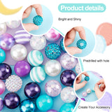 1 Set 5 Styles Resin Round Beads Set, Stripe Resin Beads & Resin Rhinestone Beads & Cracked Beads & Opaque Beads, Mixed Color, 20x18~20mm, Hole: 2~3mm, 50pcs/set