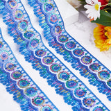 4~4.5M Ethnic Style Polyester Lace Trim with Colorful Paillette, Sparkle Embroidery Lace Ribbon, Sun Pattern, with 1Pc Thread Bobbins White Cards, Medium Blue, 2-3/8 inch(60mm)