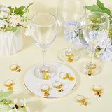 Alloy Enamel Wine Glass Charms, with Glass Beads and Brass Wine Glass Charm Rings, Bee & Honeycomb & Flower, Yellow, 45~55mm, 10pcs/box