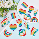 14Pcs 7 Style Rainbow/Pride Flag Theme Computerized Embroidery Cloth Iron On Patches, Costume Accessories, Appliques, Mixed Color, 40~69x30~61x1.2~1.7mm, 2pcs/style