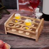 12 Round Holes Bamboo Shot Glasses Holders, Beer Wine Glasses Organizer Rack for Family Party Bar Pub, Rectangle, Sandy Brown, 115x170x65mm