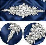 Hotfix Rhinestone, Brass on Patches, for Wedding Theme Dress Shoes Garment Decoration, Flower, Crystal, 242x90x4.5mm