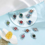 24Pcs 12 Colors 304 Stainless Steel Rhinestone Connector Charms, Flat Round, Stainless Steel Color, Mixed Color, 12x6.5x4mm, Hole: 2mm, 2pcs/color