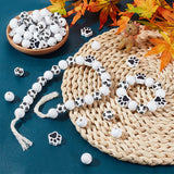 180Pcs 3 Style Natural Wood Beads, Round & Dog Paw Print, Black and White, 16~20x15~16mm