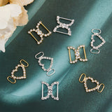 8Pcs 4 Style Brass Crystal Rhinestone Shoe Decoration, Shoe Buckles for DIY Loafer Shoes, Heart & D Shape, Golden & Silver, 19x32.5x3mm, Hole: 10x4mm & 22x22x4.5mm, Hole: 15x6mm, 2pcs/style