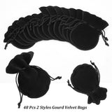 48Pcs 2 Styles Gourd Velvet Bags, Black, 9.5~12x7.5~9cm, 24pcs/style