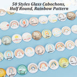 Glass Cabochons, Half Round, Rainbow Pattern, 25mm, 50 styles, 1pc/style, 50pcs/bag, 1 bag/box