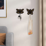 Wooden & Zinc Alloy Hook Hangers, Wall Mounted Key Hooks, Butterfly & Dragonfly, Black, 120x75~95x7mm, 2 style, 1pc/style, 2pcs/set