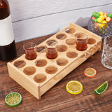 18-Hole Wood Shot Glasses Holders, Beer Wine Glasses Organizer Rack for Family Party Bar Pub, Rectangle, Light Khaki, 310x144x59mm, Inner Diameter: 39mm