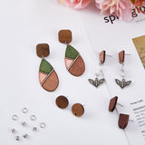 40Pcs 4 Style Arch & Flat Round & Square & Trapezoid Wood Stud Earring Findings, with 304 Stainless Steel Pins & 50Pcs Open Jump Rings, 40Pcs 201 Stainless Steel Friction Ear Nuts, Coconut Brown, 14~17x12~15mm, Hole: 1.8~2mm, Pin: 0.7~0.8mm, 10Pcs/style