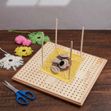 1Pc Wood Crochet Blocking Boards, Knitting Loom, with 20Pcs Round Wooden Sticks, BurlyWood, Board: 33x32.5x1.75cm, Hole: 6mm, Sticks: 15x0.6cm