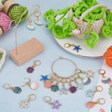 Shell & Starfish Shape Alloy Enamel Pendant Stitch Markers, Crochet Leverback Hoop Charms, Locking Stitch Marker with Wine Glass Charm Ring, Mixed Color, 3.4~3.6cm, 4 style, 6pcs/style, 24pcs/box