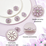 6Pcs 1-Hole Brass Shank Buttons, with Rhinestone and Glass, Garment Decoration, Flower, Plum, 26x26x10mm, Hole: 2mm