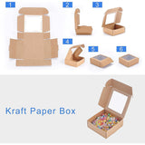 Paper Candy Boxes, Bakery Box, with PVC Clear Window, for Party, Wedding, Baby Shower, Square, Tan, 9.5x9.5x3.5cm