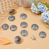 10 Sets Alloy Buttons, with Plastics Imitation Synthetic Turquoise, DIY Accessaries, Flat Round with Flower, Turquoise, 2.55x0.8cm, Hole: 2.5mm