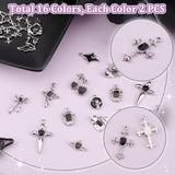 32pcs 16 Styles Alloy Enamel Pendants, Platinum, Mixed Shapes, Black, 11.2~31.2x9~23.5mm, Hole: 1.5~2.7mm, 2pcs/style