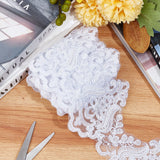 Polyester Lace Trim, Embroidery Flower Lace Ribbon with Plastic Imitation Pearl Beads, for Garment Accessories, White, 5~5-1/8 inch(128~130mm), about 3 yards/roll