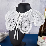 1Pc Polyester Computerized Embroidery Flower Collar, Detachable Lace Neckline Trim, with Rope, Garment Accessories, White, 1420x156x1mm