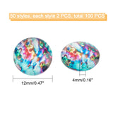 100Pcs Glass Cabochons, Half Round, Shell Pattern, 12x4mm