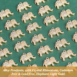 Alloy Pendants, with Crystal Rhinestone, Cadmium Free & Lead Free, Elephant, Light Gold, 14x20x3.5mm, Hole: 1.6mm, 30pcs