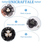 4Pcs Polyester Tulle Shoe Decorations, Detachable Shoe Buckle Clip, Flower, Black, 58~60x20.5mm