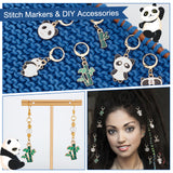 Alloy Enamel Bamboo Stick/Panda Pendant Locking Stitch Markers, 304 Stainless Steel Leverback Earring Stitch Marker, Mixed Color, 2.8~4.1cm, 6 style, 2pcs/style, 12pcs/set