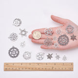 Tibetan Style Alloy Pendants, Flat Round with Star, Antique Silver, 40pcs/set