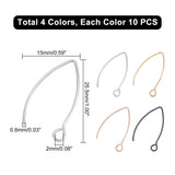 304 Stainless Steel Earring Hooks, with Horizontal Loop, Mixed Color, 25.5x15x0.8mm, Hole: 2mm, 20 Gauge, Pin: 0.8mm, 4colors, 10pcs/color, 40pcs/box