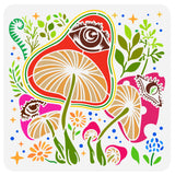 PET Hollow Out Drawing Painting Stencils, for DIY Scrapbook, Photo Album, Mushroom Pattern, 30x30cm