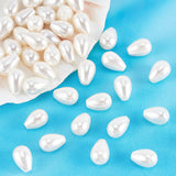 1 Strand Polished Shell Pearl Beads Strands, Teardrop, White, 10x6.5mm, Hole: 0.8mm, about 40pcs/strand, 15.7 inch(40cm)
