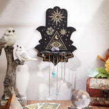DIY Poplar Wood Display Stand Decorations, with Natural & Synthetic Gemstone Dowsing Pendulum Pendants, Hamsa Hand Pattern, 74~212x45~150mm, 1 set, Pendant: 240mm, 3pcs