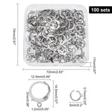 100Pcs 304 Stainless Steel Leverback Earring Findings, with Loop, with 100Pcs 304 Stainless Steel Jump Rings, Stainless Steel Color, 14.5x12.5x2mm, Hole: 1.2mm