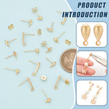30Pcs 3 Style Ball & Teardrop Brass Stud Earring Findings, with Loops & 30Pcs Friction Ear Nuts, Real 18K Gold Plated, 12~15x3.5~9x3~4mm, Hole: 0.9~1.4mm, Pin: 0.7mm, 10Pcs/style