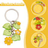 Alloy Enamel Flower & Plastic Leaf Pendant Keychain, with Iron Split Key Rings, Mixed Color, 7~8.6cm, 8 colors, 1pc/color, 8pcs/set