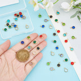 8 Color 304 Stainless Steel with Glass Charms, Faceted Flat Round, Real 18K Gold Plated, 9.5x6.5x2mm, Hole: 1.5mm, 6Pcs/color, 48Pcs/box