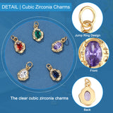 10Pcs 5 Colors Brass Micro Pave Cubic Zirconia Pendants, Long-Lasting Plated, Oval, Mixed Color, 12x8x3mm, Hole: 2.6mm, 2pcs/color