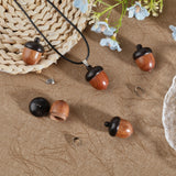 12pcs Disconnectable Ebony Wood Acorn Pendants, with 12pcs Imitation Leather Cord, for Necklace Making, Black, Pendant: 3.1x2.2cm, Hole: 1.4mm, Leather Cord: 450mm