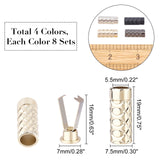32 Sets 4 Colors Zinc Alloy Cord Ends, End Caps, Column, Mixed Color, 19x7.5mm, Inner Diameter: 5.5mm, 8 sets/color