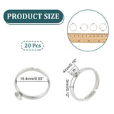 20Pcs Adjustable 304 Stainless Steel Finger Ring Findings, Ring Settings with 201 Stainless Steel Tray for Rhinestone, Stainless Steel Color, Tray: 4mm, Inner Diameter: 16.4mm