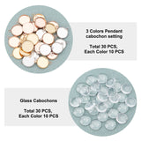 DIY Link Making, with Vacuum Plating 304 Stainless Steel Cabochon Connector Settings and Transparent Glass Cabochons, Flat Round, Mixed Color, 60pcs/box