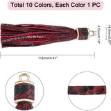 9Pcs 9 Colors Imitation Leather with Light Gold CCB Plastic Loops Tassel Big Pendants Decorations, Python Pattern, Mixed Color, 112~114x14.5~15mm, Hole: 4~4.5mm, 1pc/color